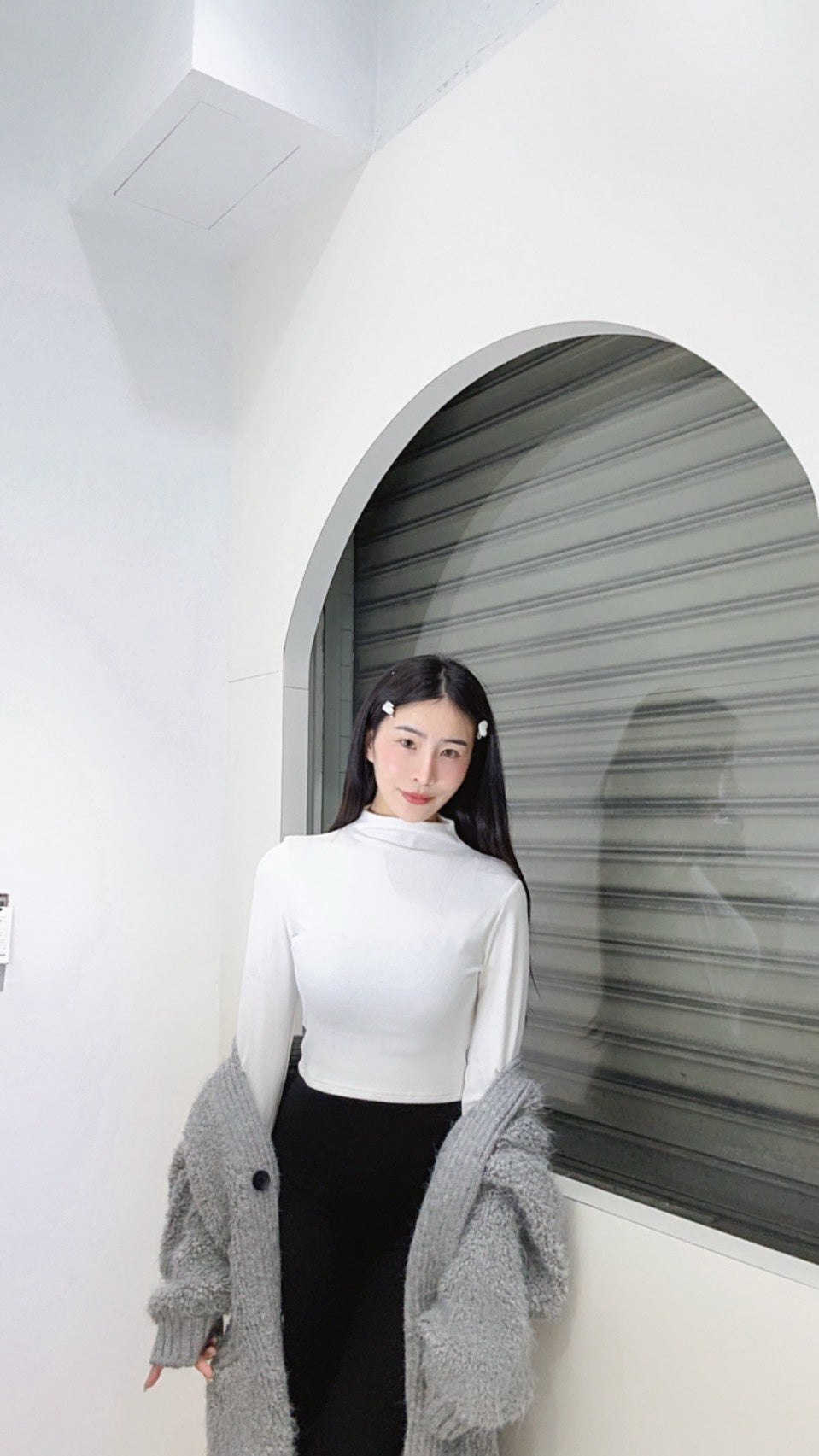 小立領薄絨短版上衣