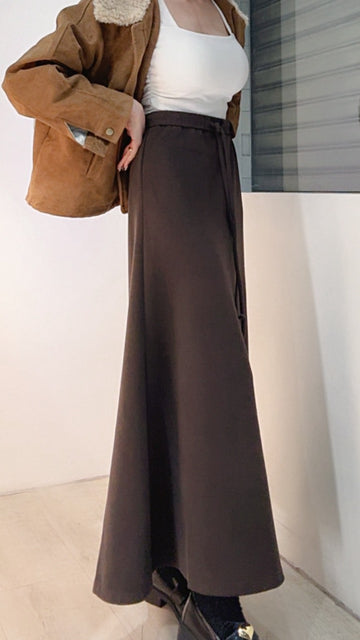 超顯瘦綁帶磨毛長裙