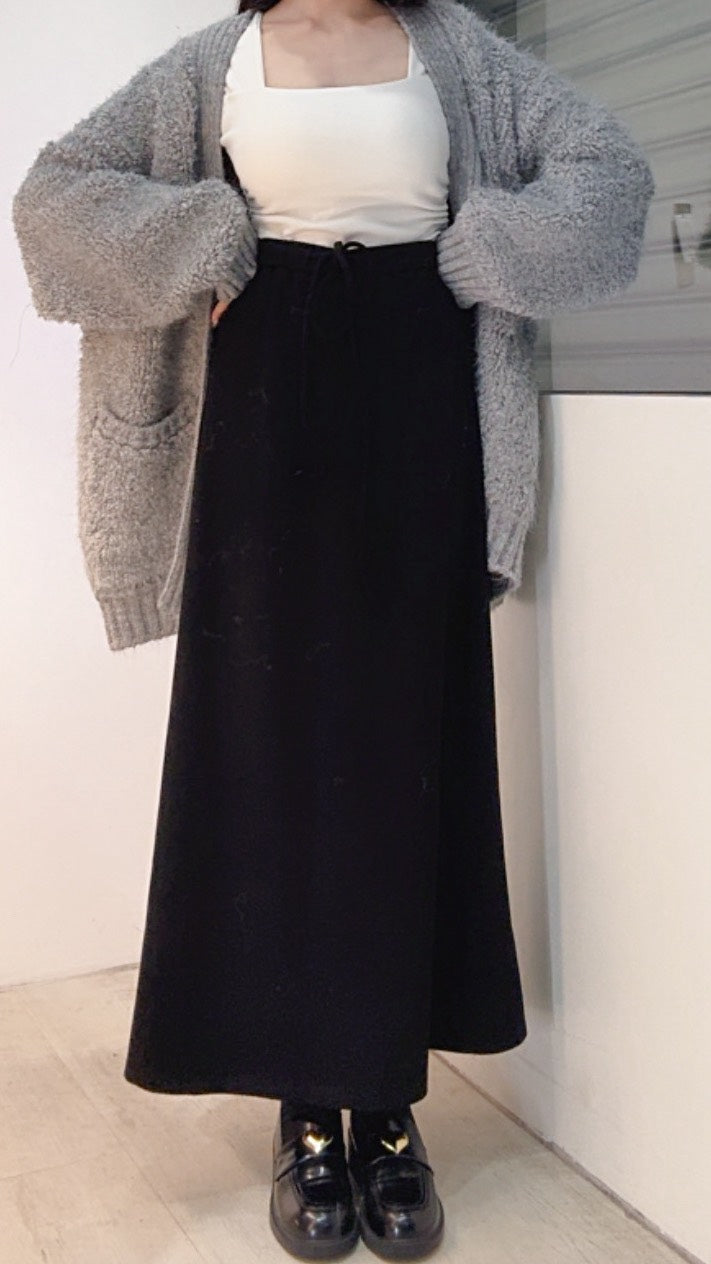 超顯瘦綁帶磨毛長裙