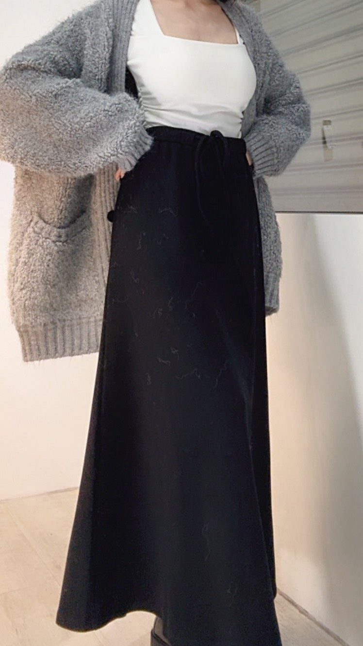 超顯瘦綁帶磨毛長裙