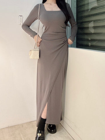 自帶胸墊方領長洋裝