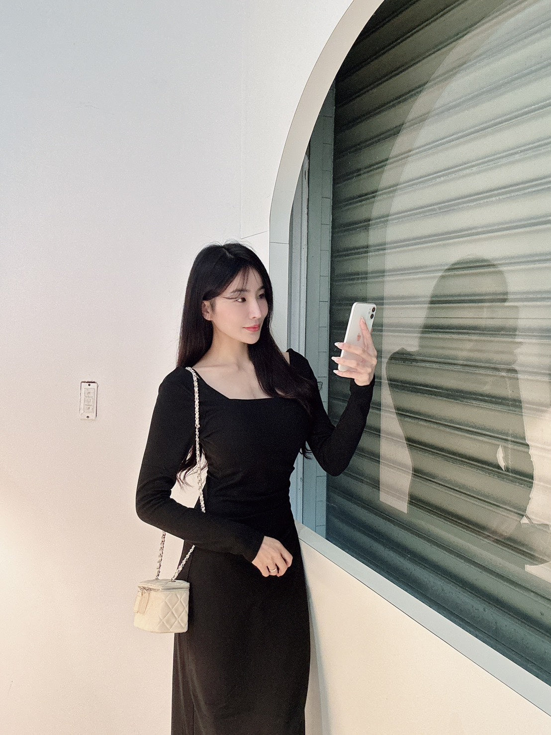 自帶胸墊方領長洋裝