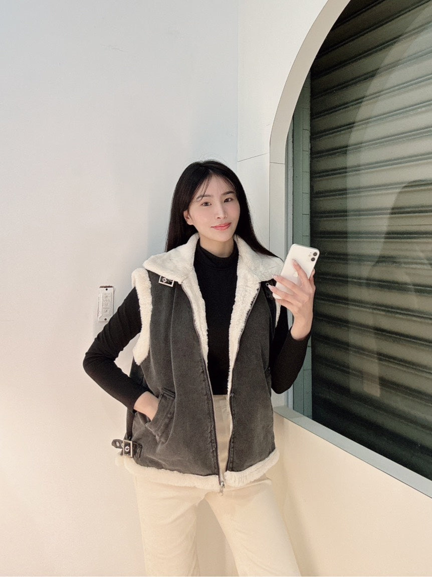 雙面穿水洗黑牛仔背心