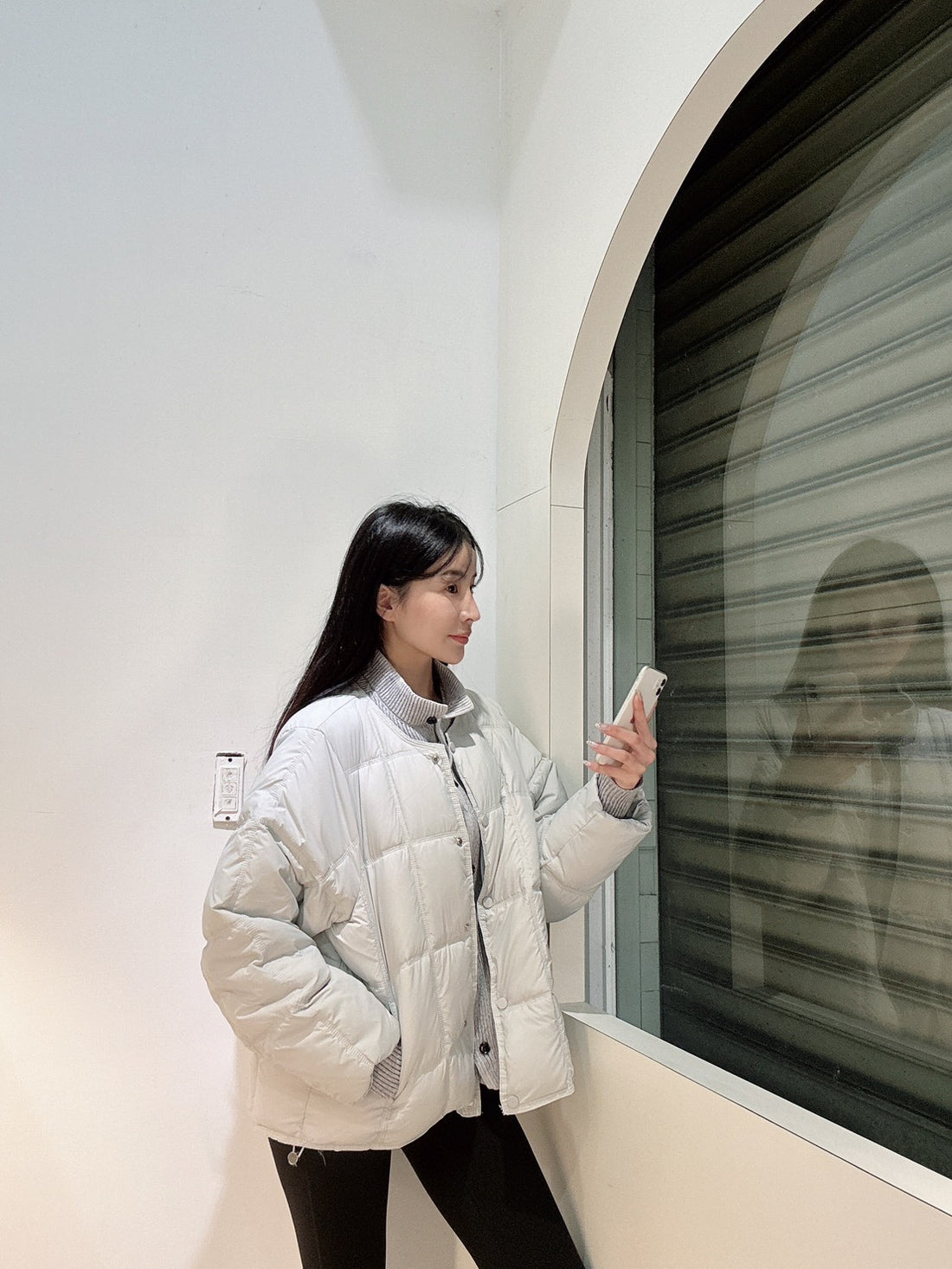 拼接立領假兩件羽絨外套