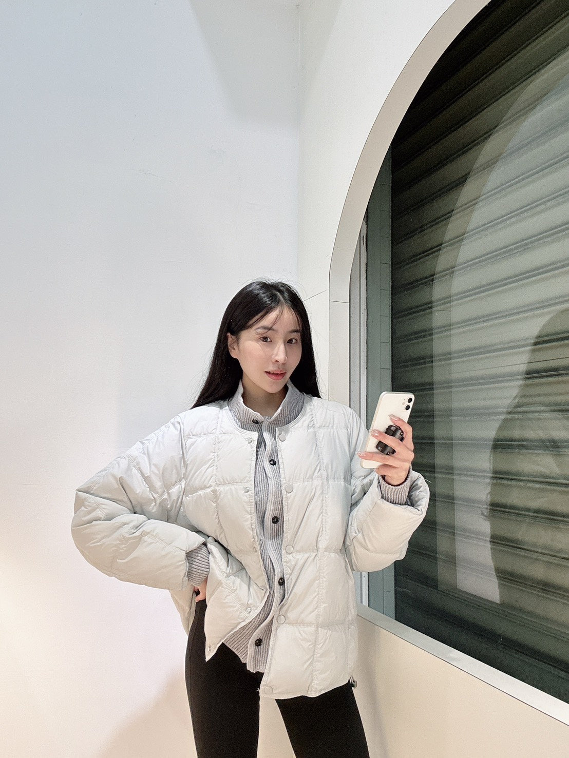 拼接立領假兩件羽絨外套