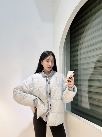 拼接立領假兩件羽絨外套