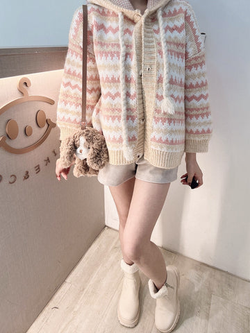 費南雪連帽厚磅針織外套