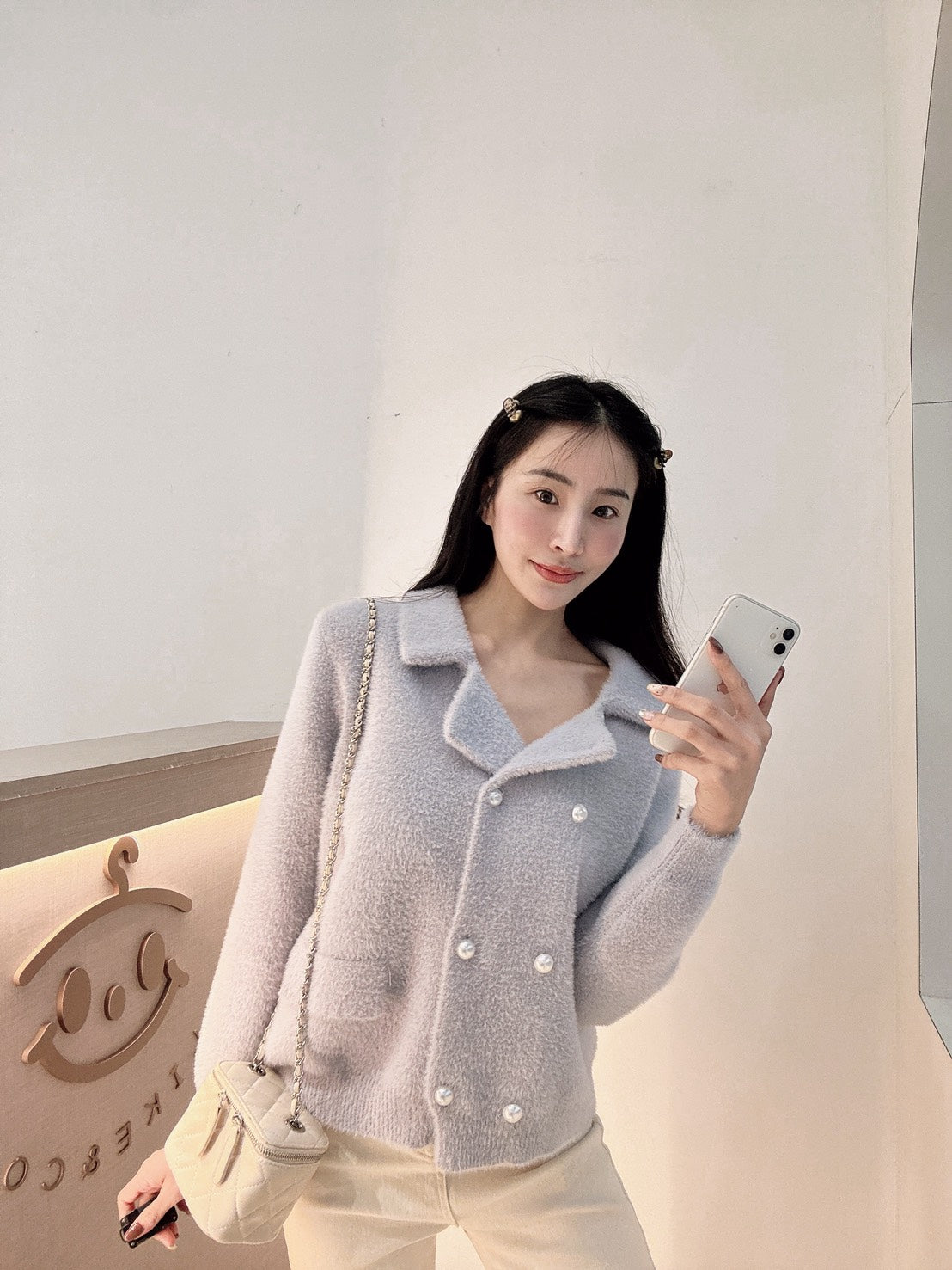 珍珠扣水貂絨外套