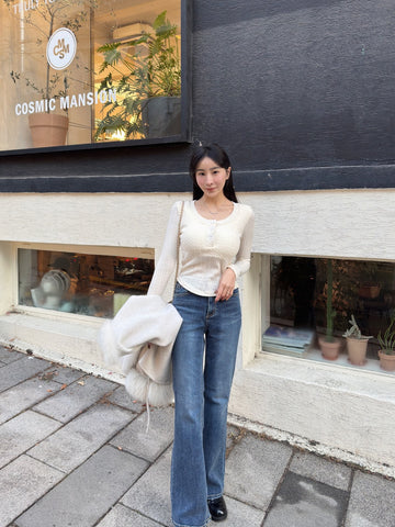 完美版型磨毛直筒喇叭褲