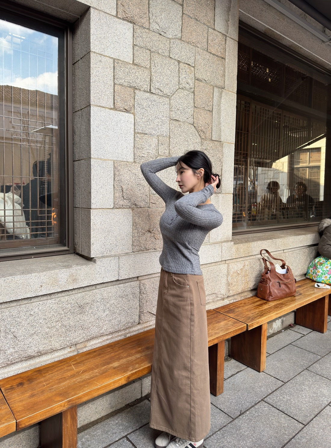 卡布奇諾刷絨開衩裙