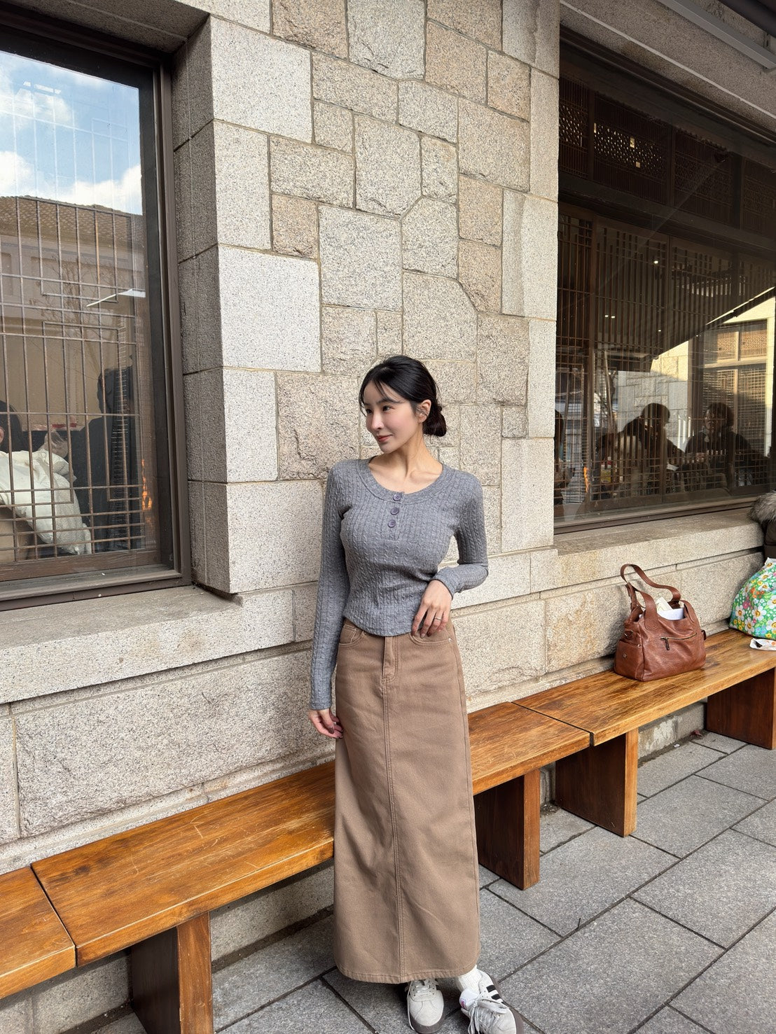 卡布奇諾刷絨開衩裙