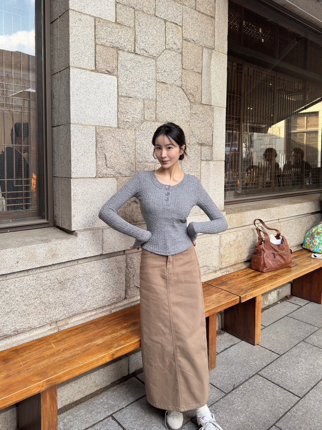 卡布奇諾刷絨開衩裙