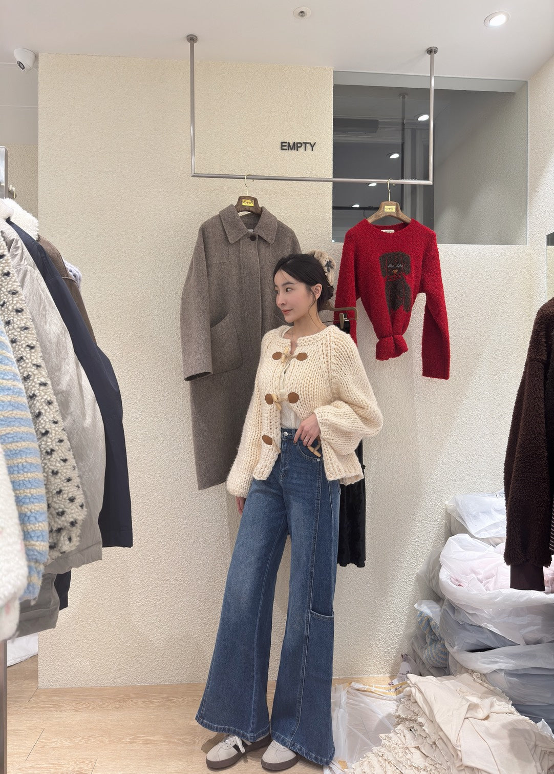 設計款口袋壓線落地褲