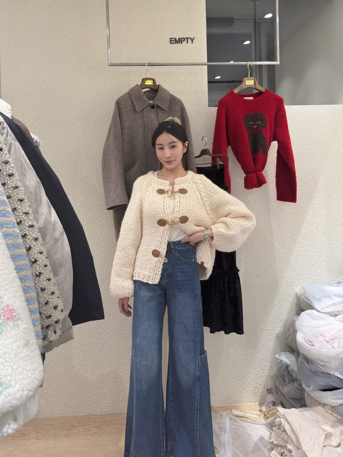 設計款口袋壓線落地褲