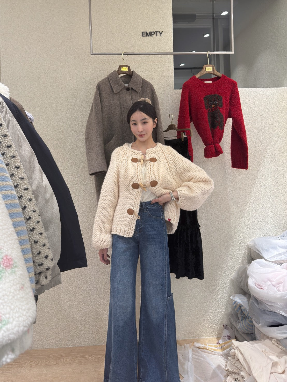 設計款口袋壓線落地褲