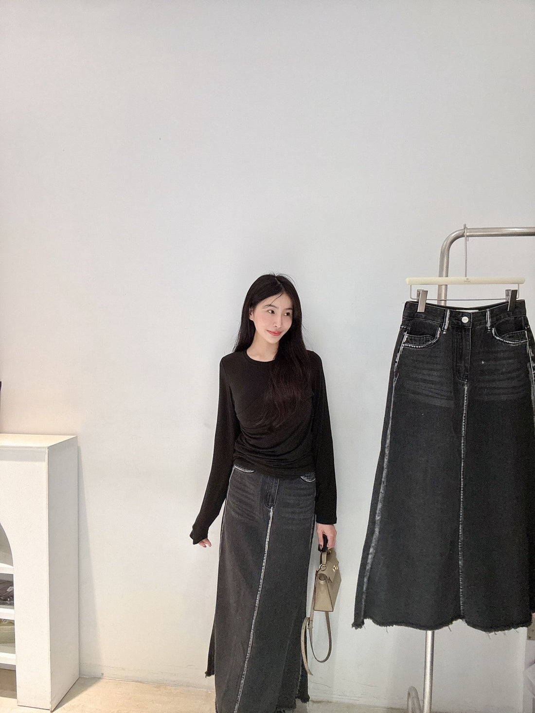 水洗黑魚尾牛仔裙