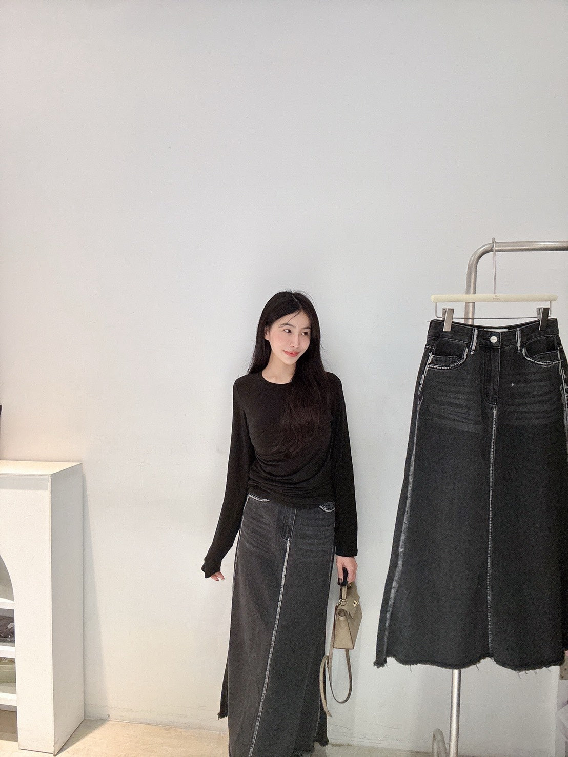 水洗黑魚尾牛仔裙