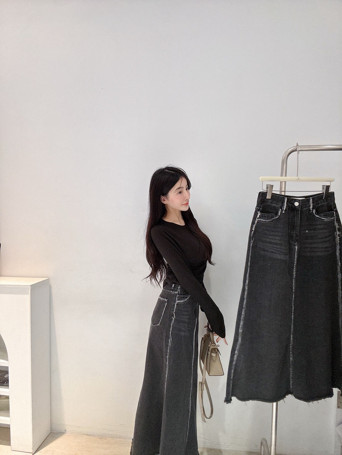 水洗黑魚尾牛仔裙
