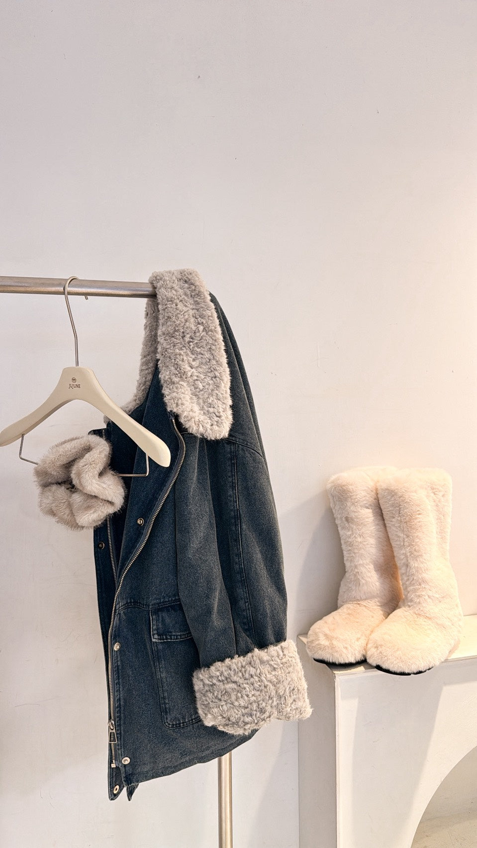 羊羔毛牛仔羽絨外套