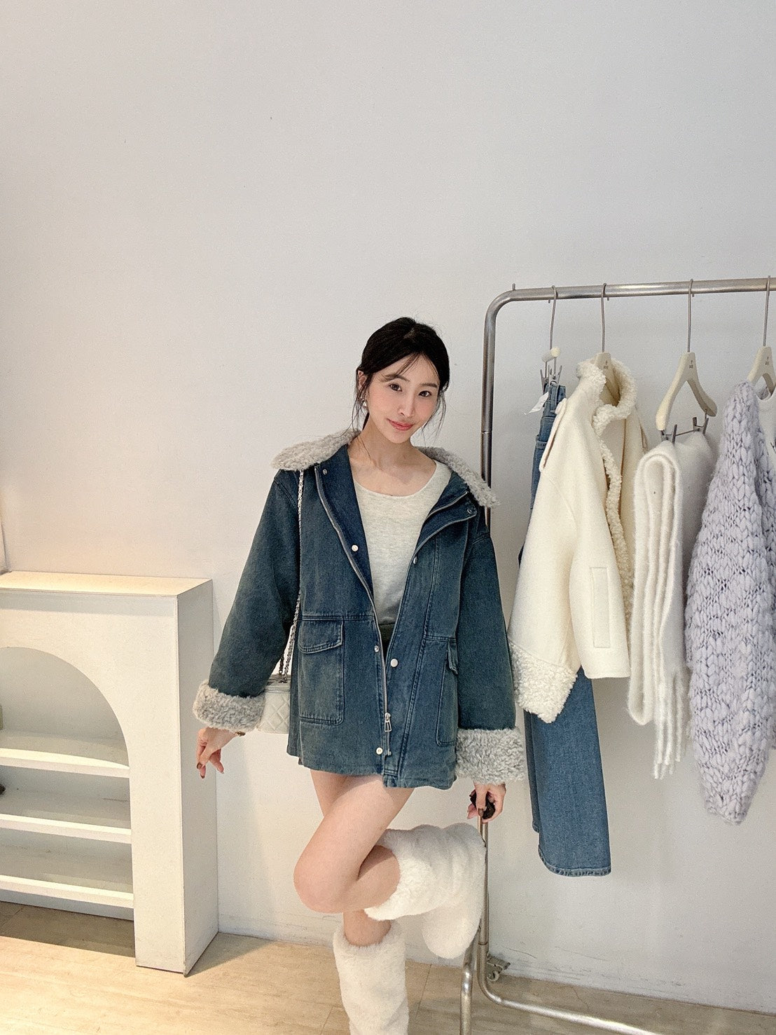 羊羔毛牛仔羽絨外套