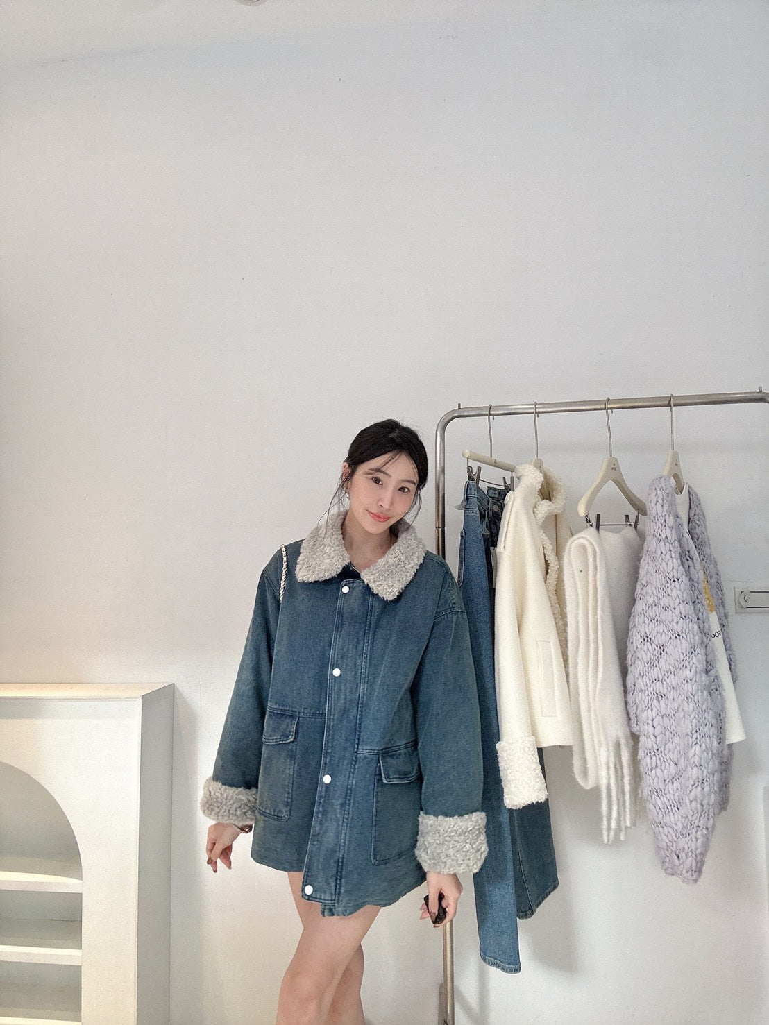 羊羔毛牛仔羽絨外套