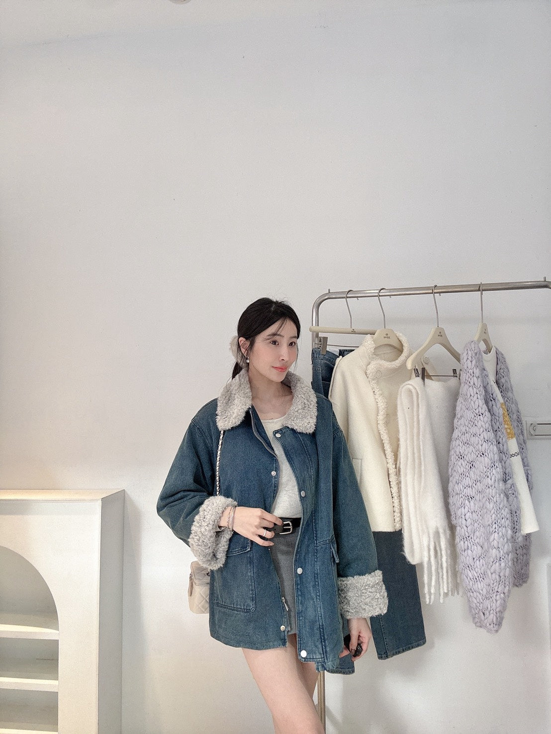 羊羔毛牛仔羽絨外套