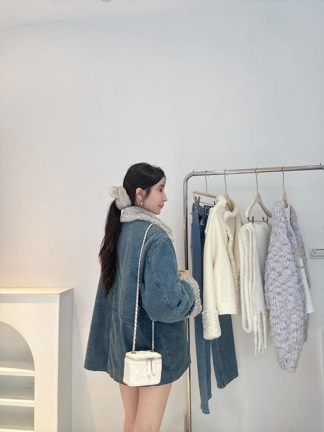 羊羔毛牛仔羽絨外套