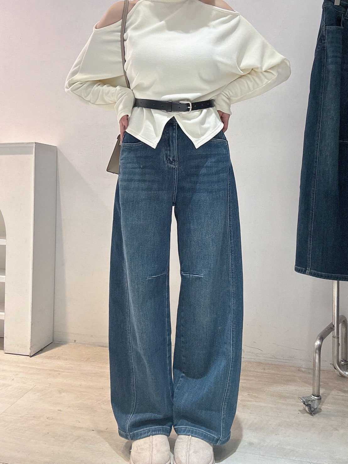 必收款 QQ刷絨彎刀牛仔褲