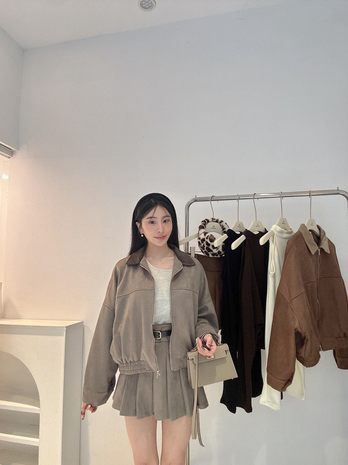 超柔軟麂皮百褶裙