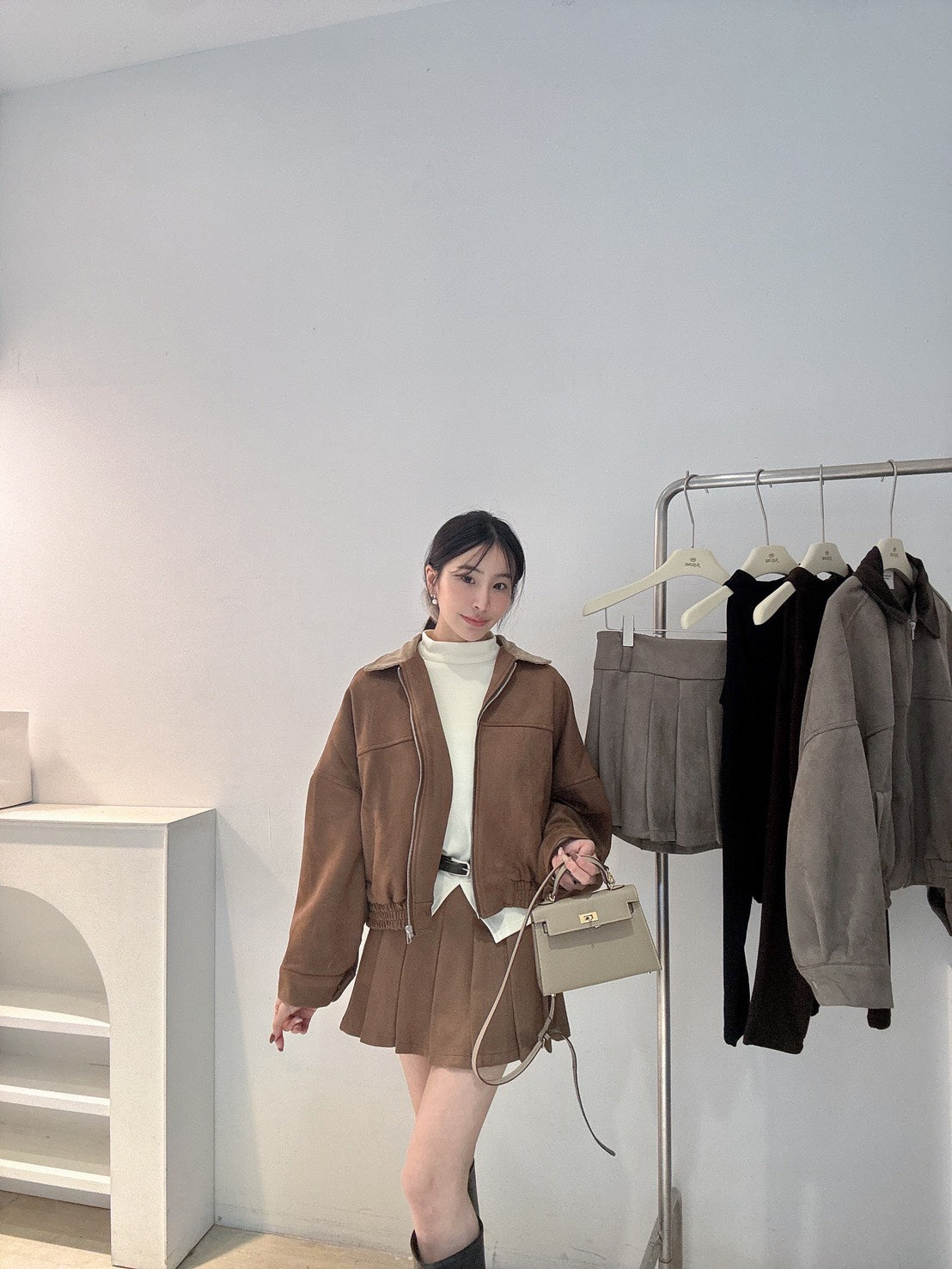 超柔軟麂皮百褶裙