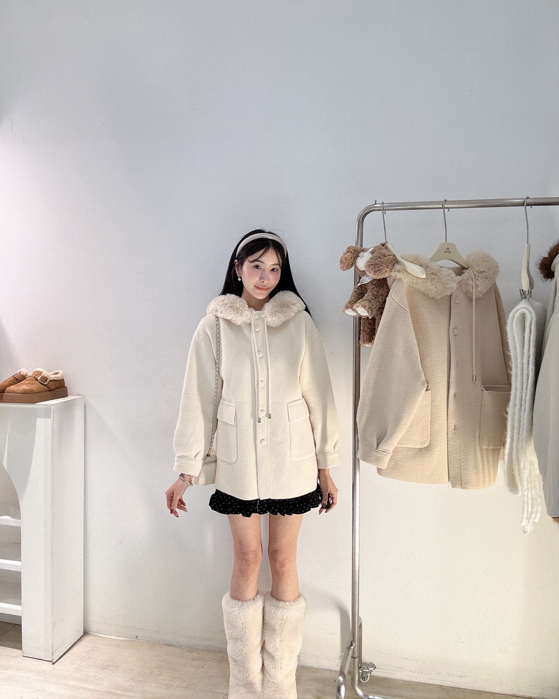 毛領水貂絨連帽外套