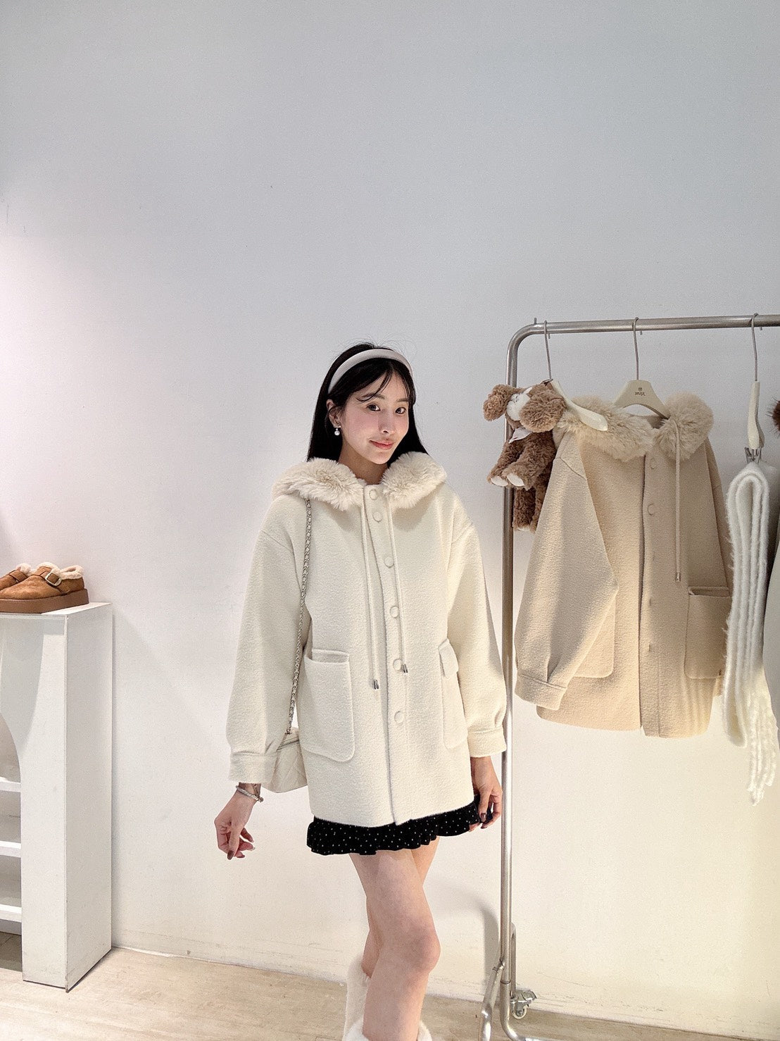 毛領水貂絨連帽外套