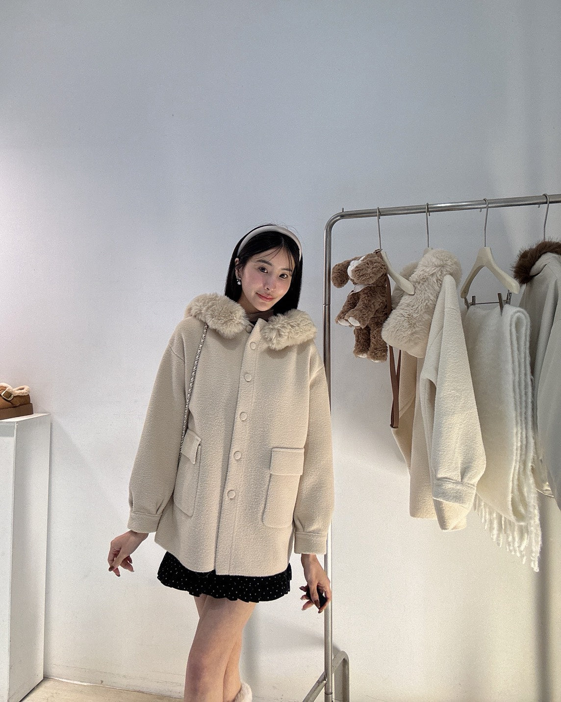 毛領水貂絨連帽外套