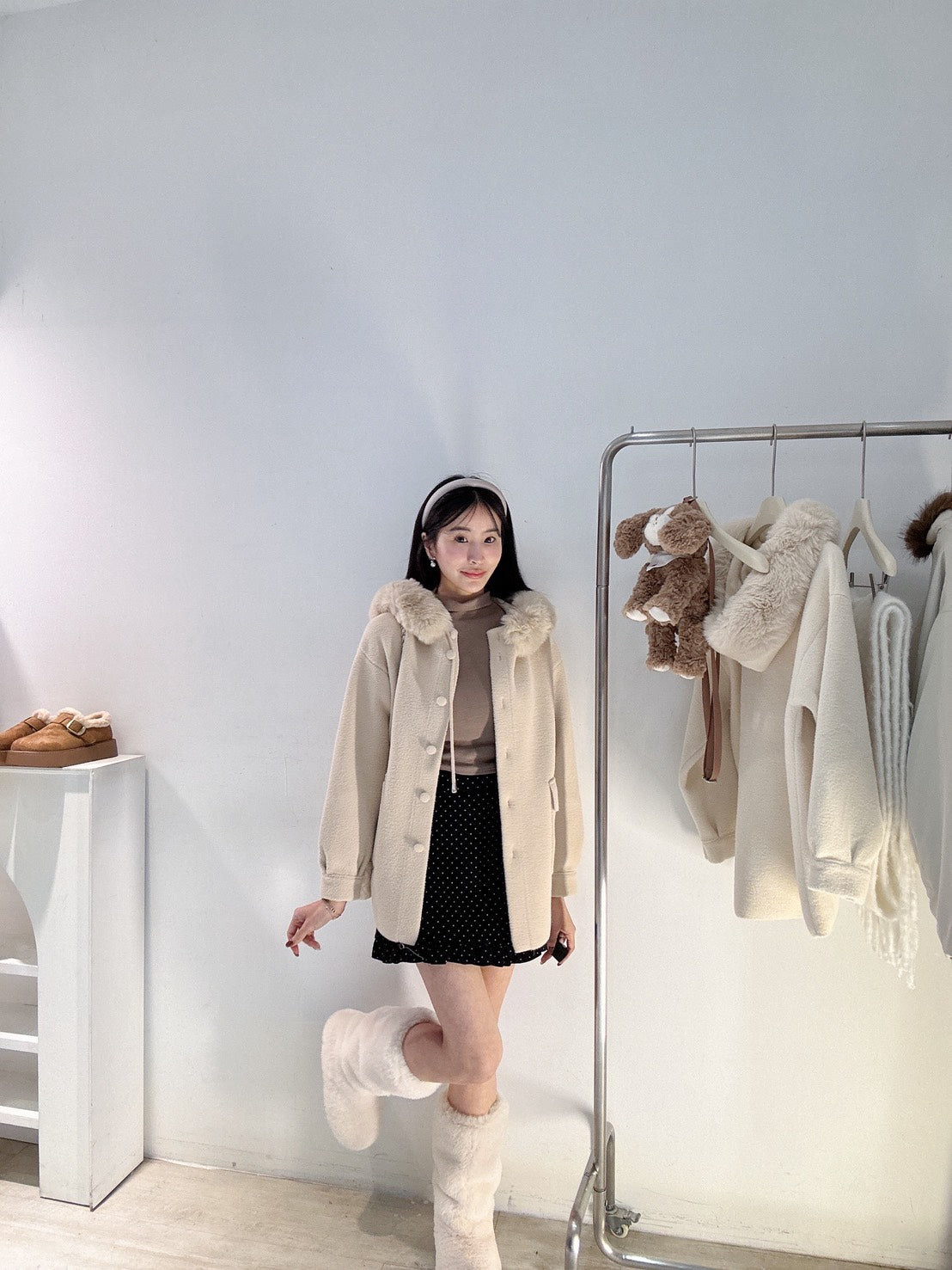 毛領水貂絨連帽外套