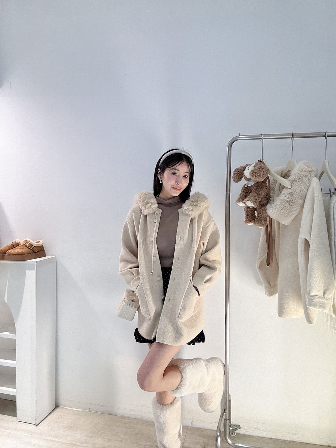 毛領水貂絨連帽外套