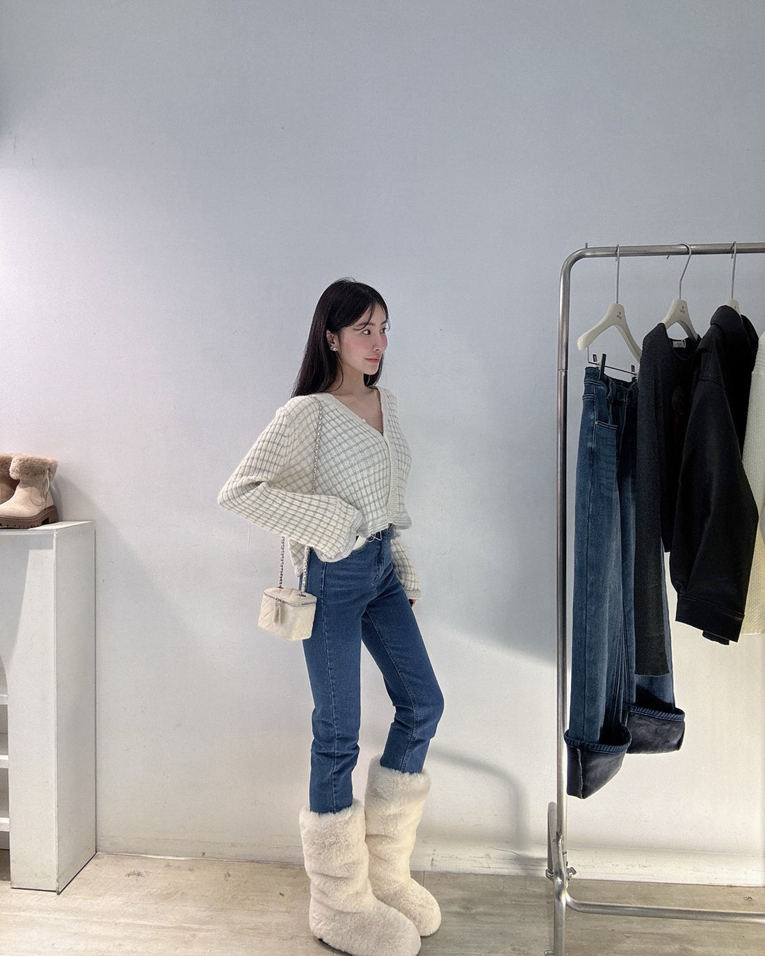 簡約刷絨小直筒褲