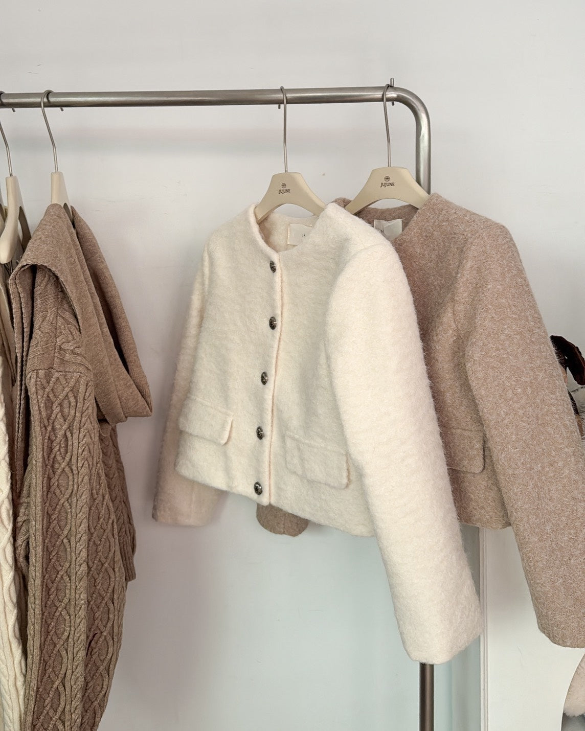 銀扣小香風毛呢外套