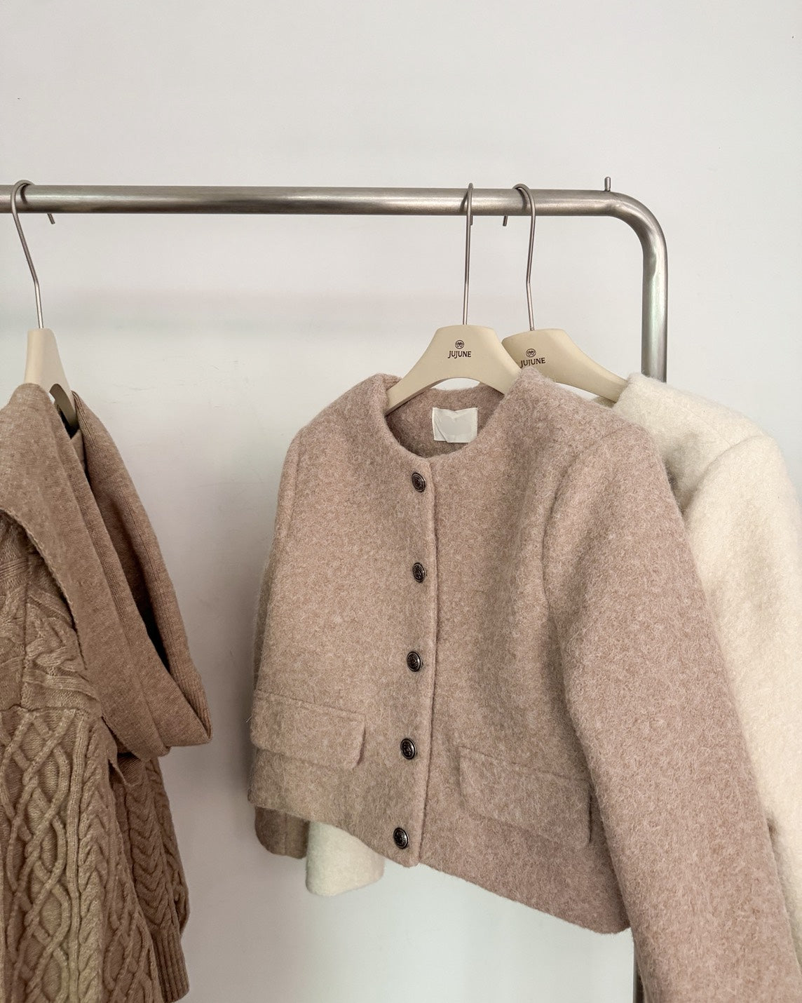 銀扣小香風毛呢外套