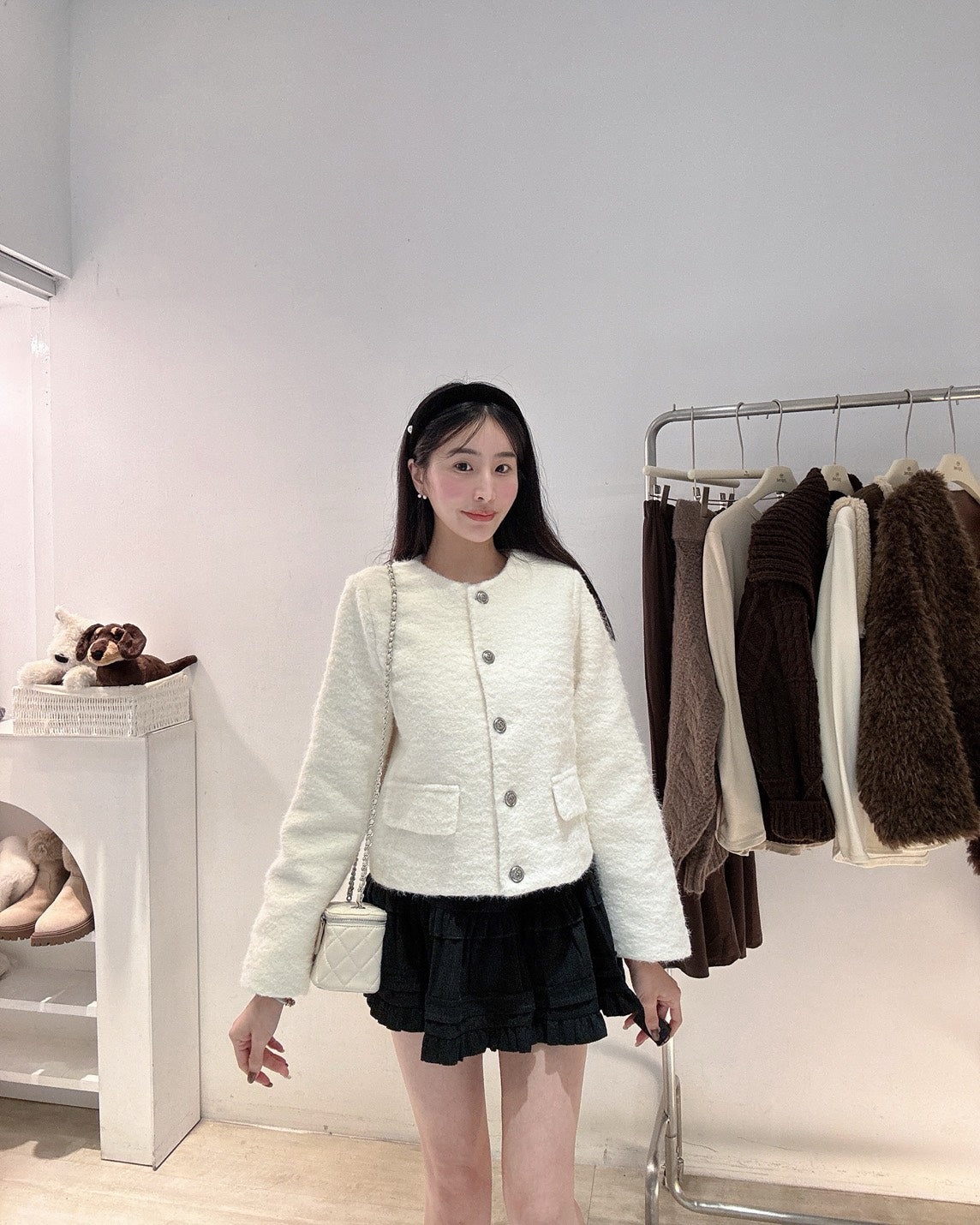 銀扣小香風毛呢外套