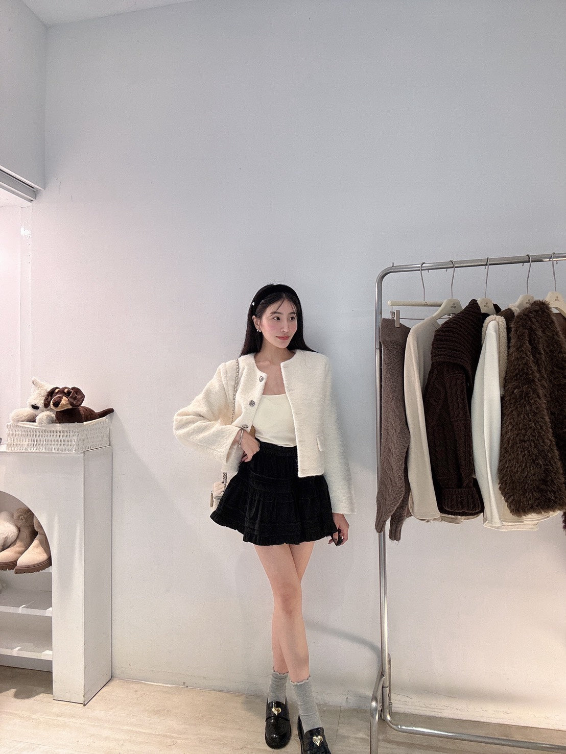 銀扣小香風毛呢外套