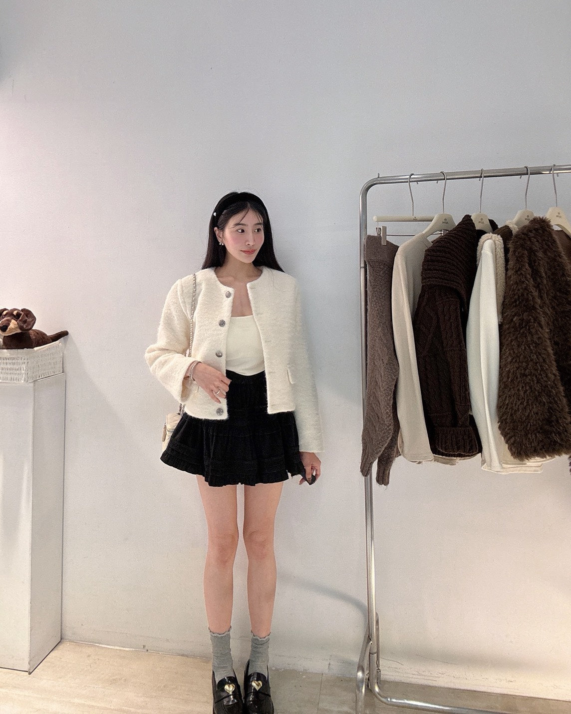 銀扣小香風毛呢外套