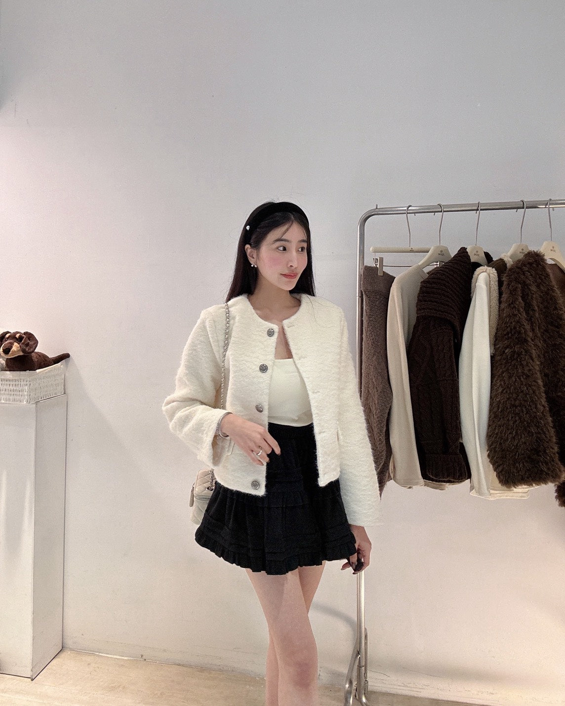 銀扣小香風毛呢外套