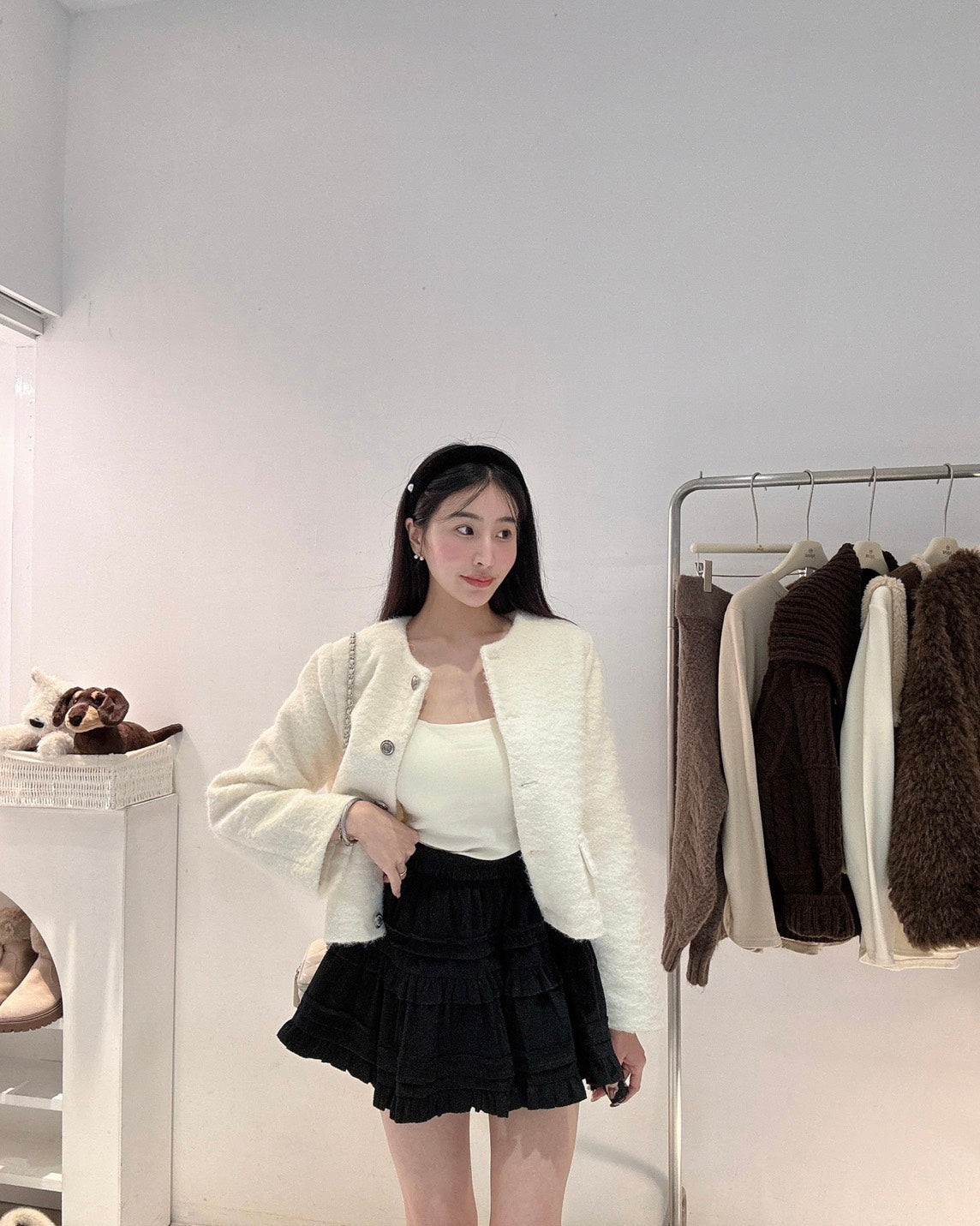 銀扣小香風毛呢外套