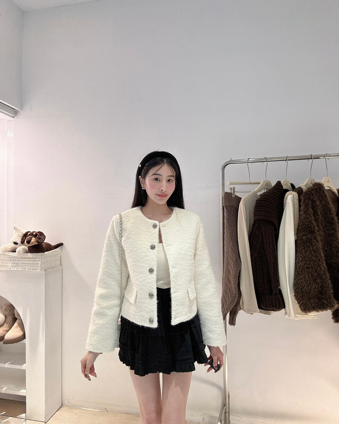 銀扣小香風毛呢外套