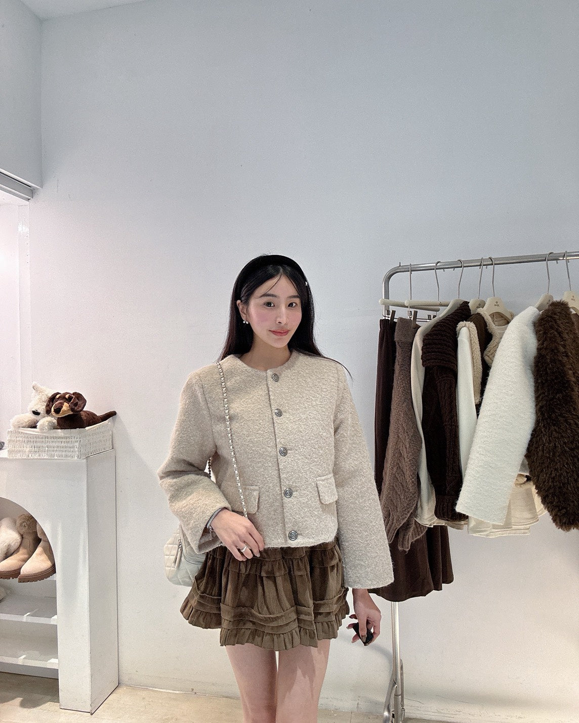 銀扣小香風毛呢外套