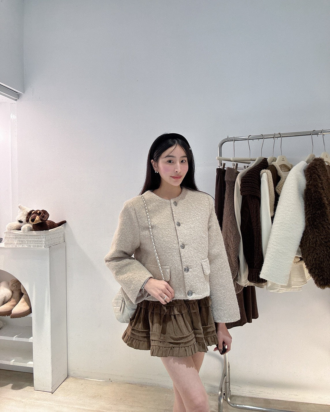 銀扣小香風毛呢外套