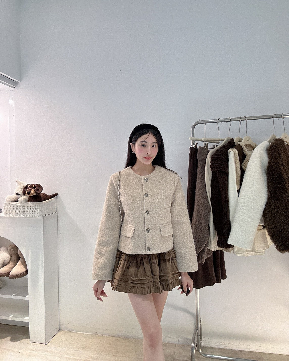 銀扣小香風毛呢外套