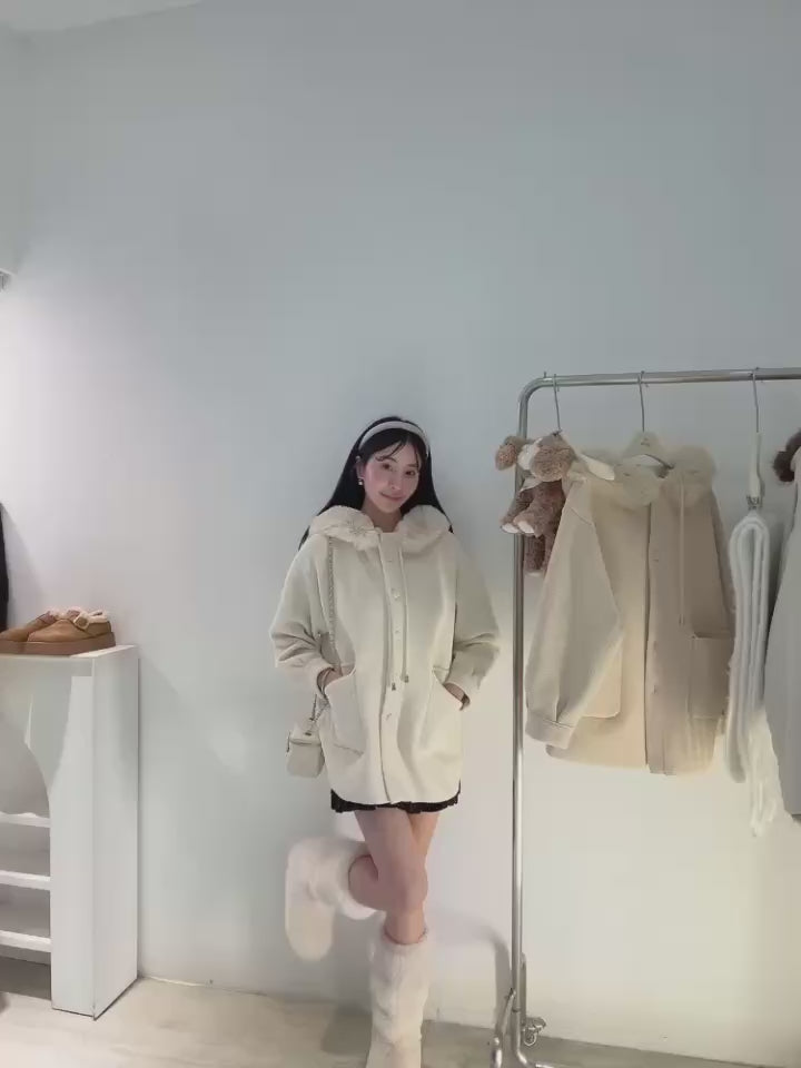 毛領水貂絨連帽外套